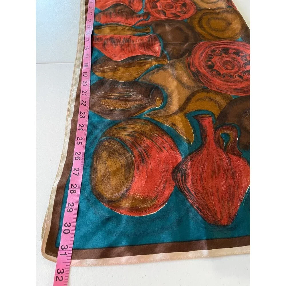 Womens Satin Abstract Pottery Square Scarf OS Vibrant Mature‎ Artsy Eclectic